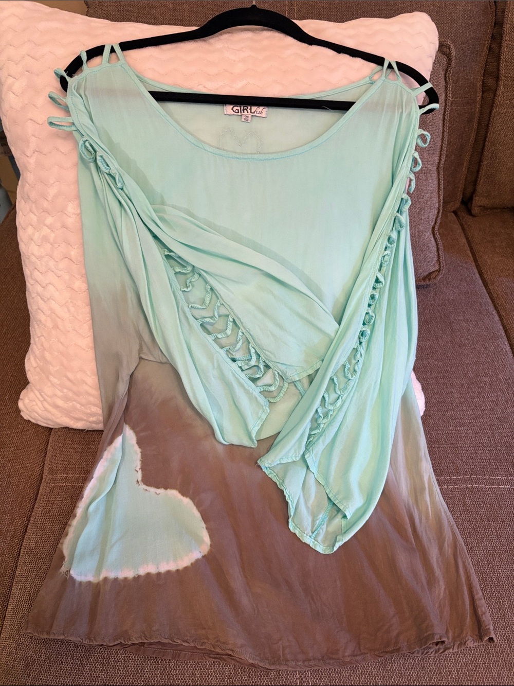 Mint Green Boho Tie-Dye Tunic Top/swimsuit cover-up